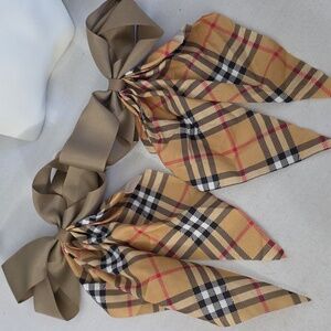 Pair Caramel Tartan Plaid and Tan Hair Bow Alligator Clip